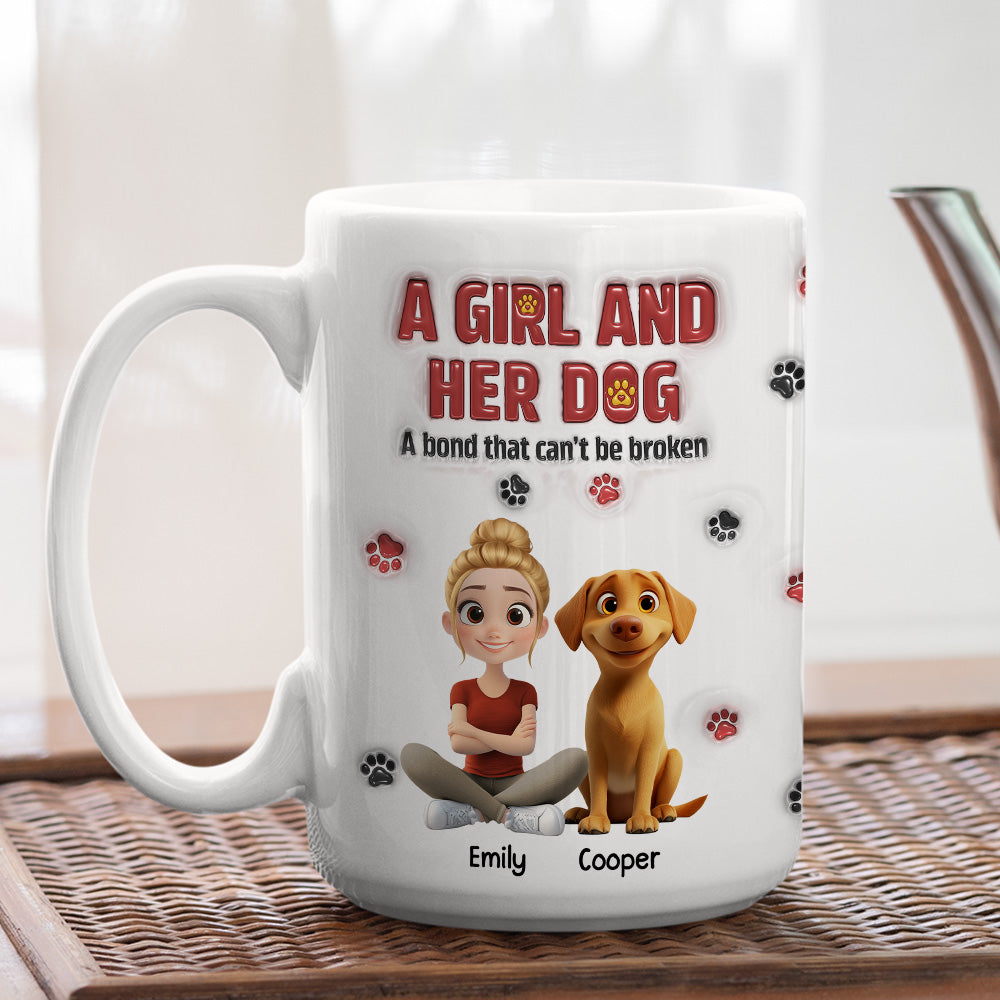 Custom Christmas Birthday Gifts For Dog Mom, Dog Lovers • A Girl And Her Dog Version 2 - Personalized 3D Inflated Effect Mug