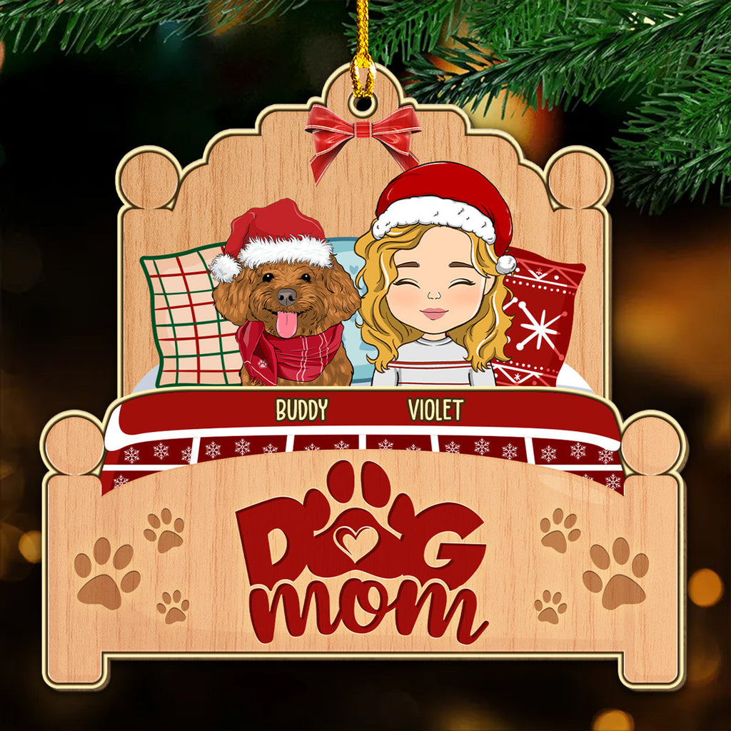 Custom Christmas Decor Home Birthday Gifts For Dog Mom, Dog Lovers • Sleepy Dog Mom - Personalized Wood Ornament