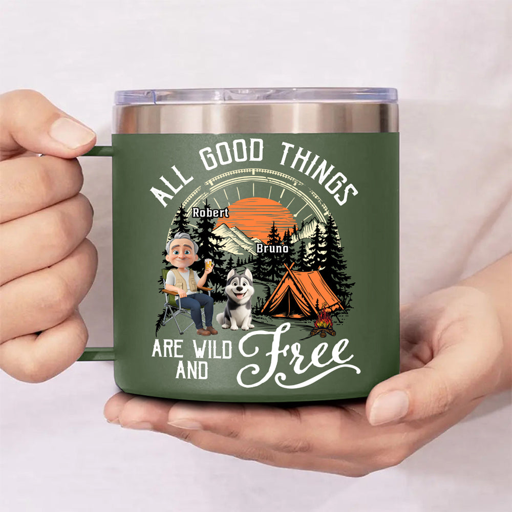 Custom Christmas Birthday Gifts For Dog Lovers • Wild And Free - Personalized 14oz Stainless Steel Tumbler With Handle