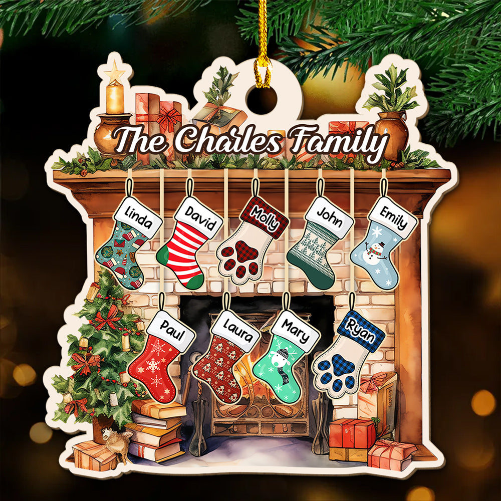 Stocking Christmas Family - Personalized Wood Ornament