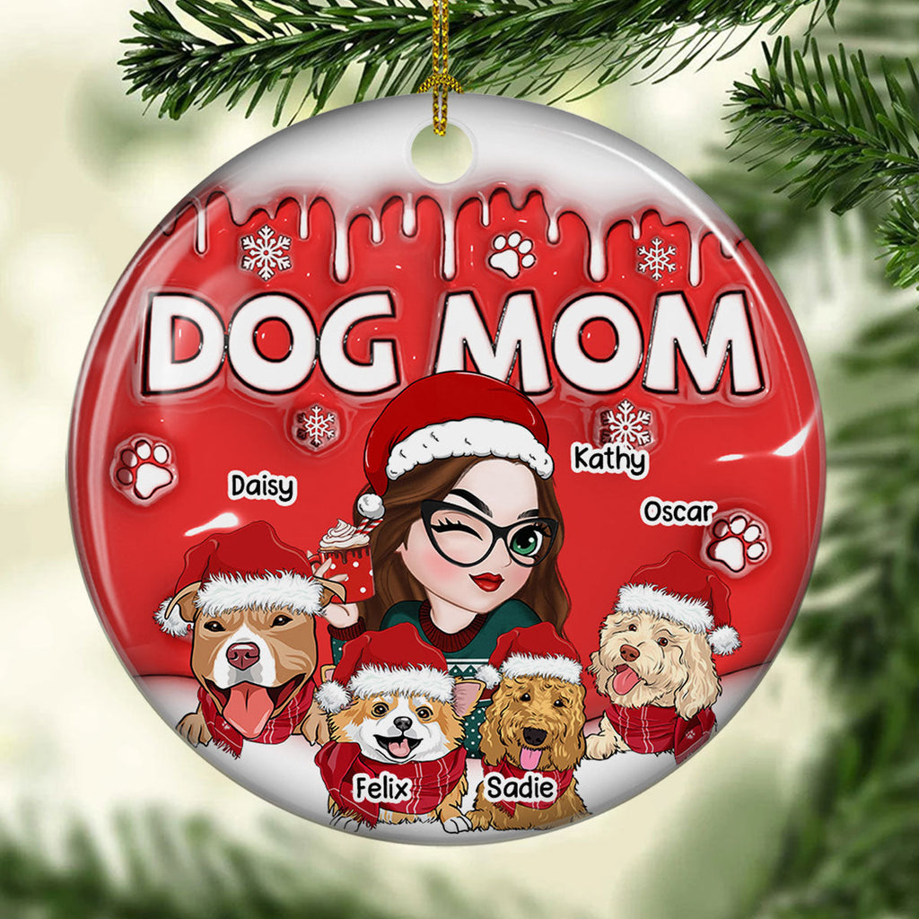 Custom Christmas Decor Home Birthday Gifts For Dog Mom, Dog Lovers • Dog Mom In Christmas - Personalized 3D Inflated Effect Ceramic Ornament