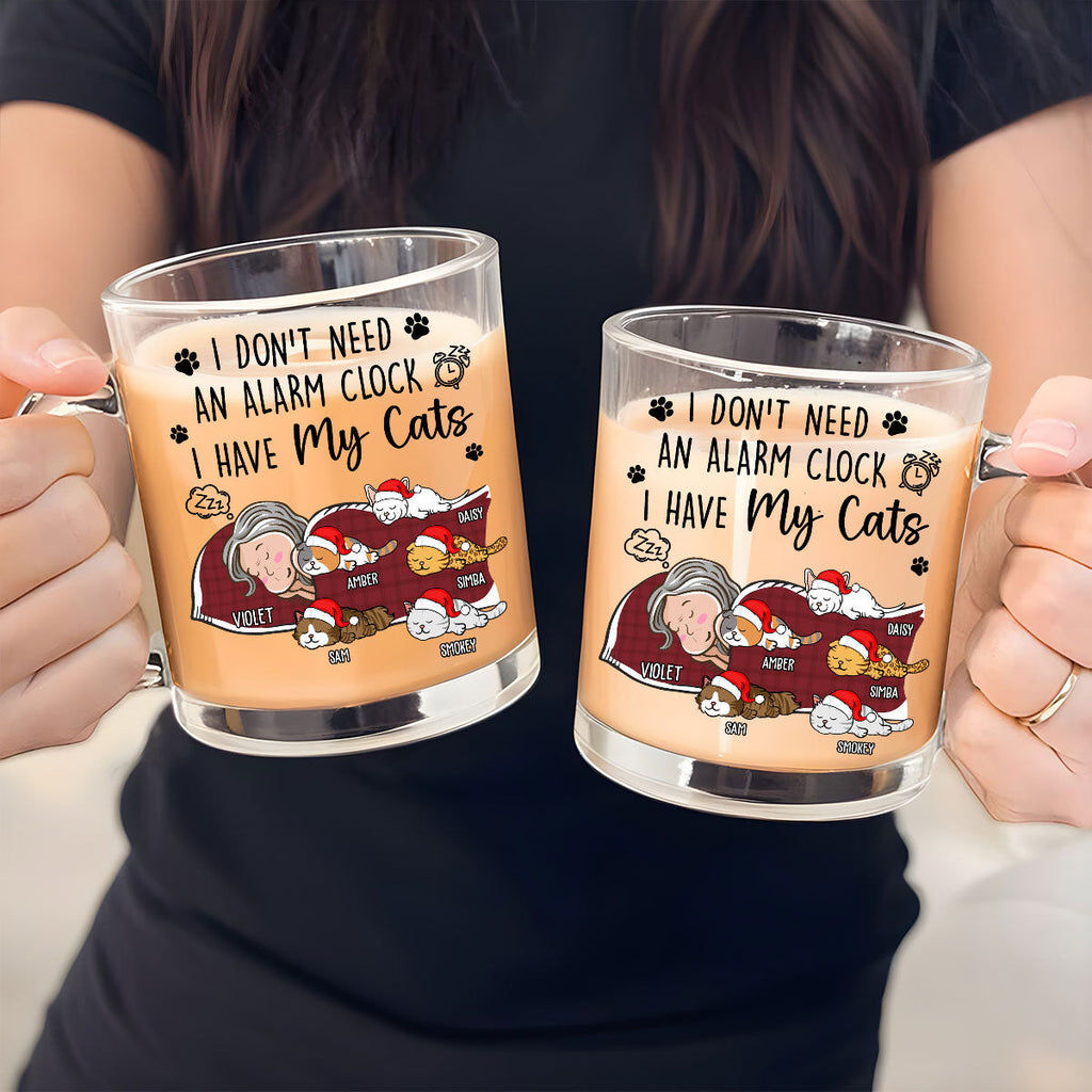 Custom Mother's day Birthday Gifts For Cat Mom, Cat Lovers • My Cat Alarm Clock - Personalized Glass Mug
