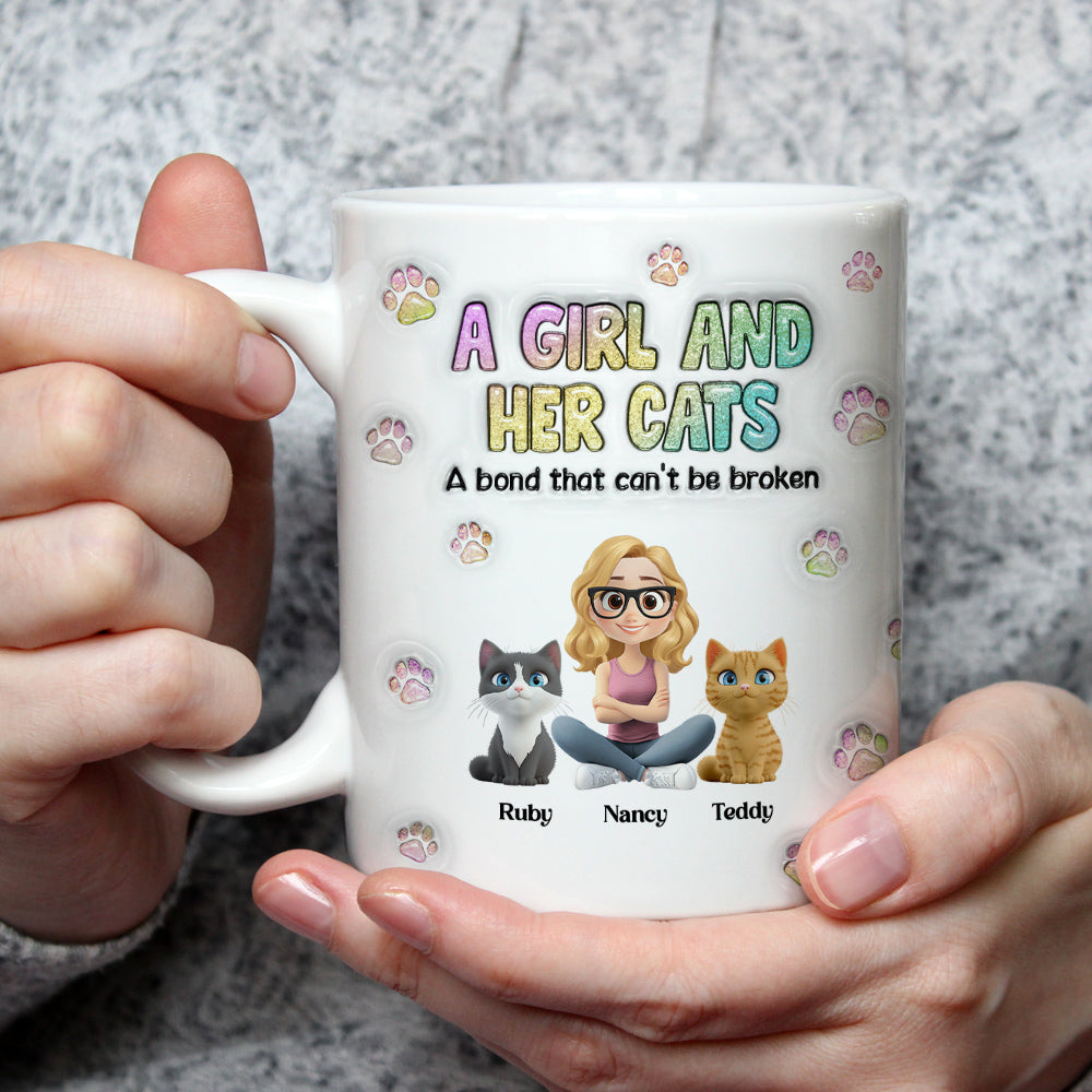 Custom Christmas Birthday Gifts For Dog Mom, Dog Lovers • A Girl And Her Cat - Personalized 3D Inflated Effect Mug