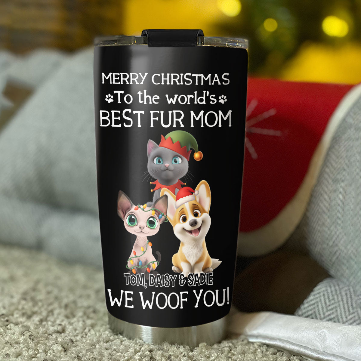 Custom Christmas Birthday Gifts For Pet Lovers • I Woof You The Best Fur Dad Christmas - Personalized Tumbler