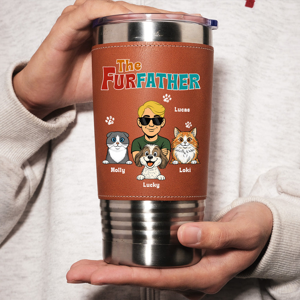 Custom Christmas Birthday Gifts For Pet Dad, Pet Lovers • Retro Pet Father - Personalized Leather Tumbler