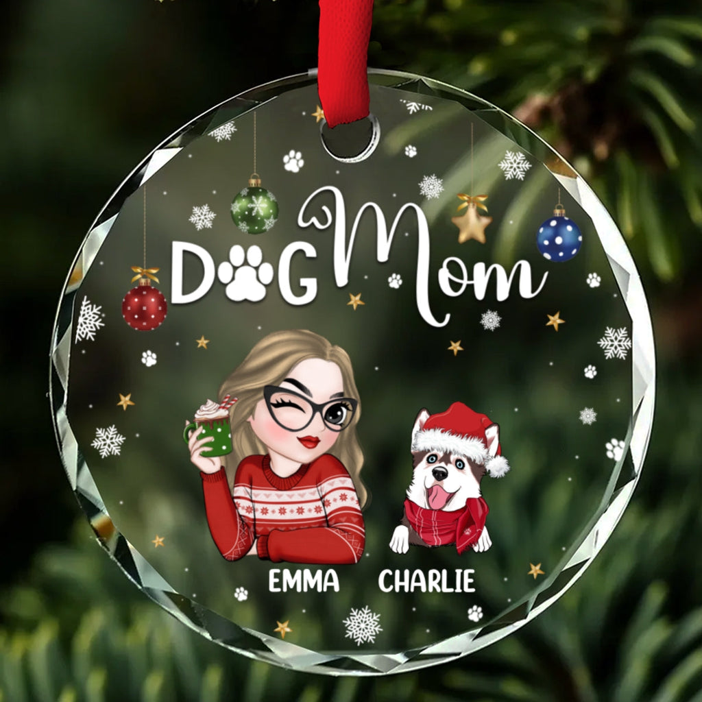 Custom Christmas Decor Home Birthday Gifts For Dog Mom, Dog Lovers • Dog Mom - Personalized Glass Ornament