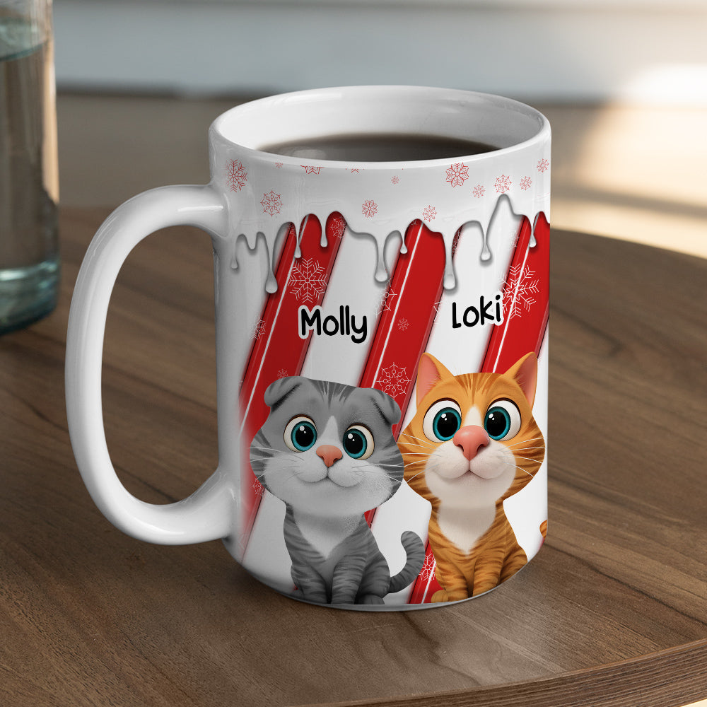 Custom Christmas Birthday Gifts For Cat Lovers • Candy Cartoon Cat - Personalized 3D Inflated Effect Coffee Mug
