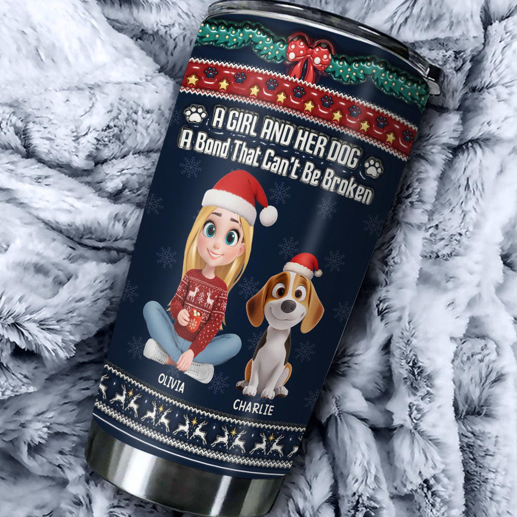 Custom Christmas Birthday Gifts For Dog Mom, Dog Lovers • Christmas A Girl And Her Dog - Personalized 3D Inflated Effect Tumbler
