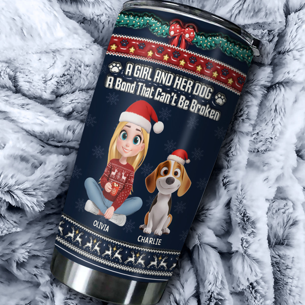 Custom Christmas Birthday Gifts For Dog Mom, Dog Lovers • Christmas A Girl And Her Dog - Personalized 3D Inflated Effect Tumbler