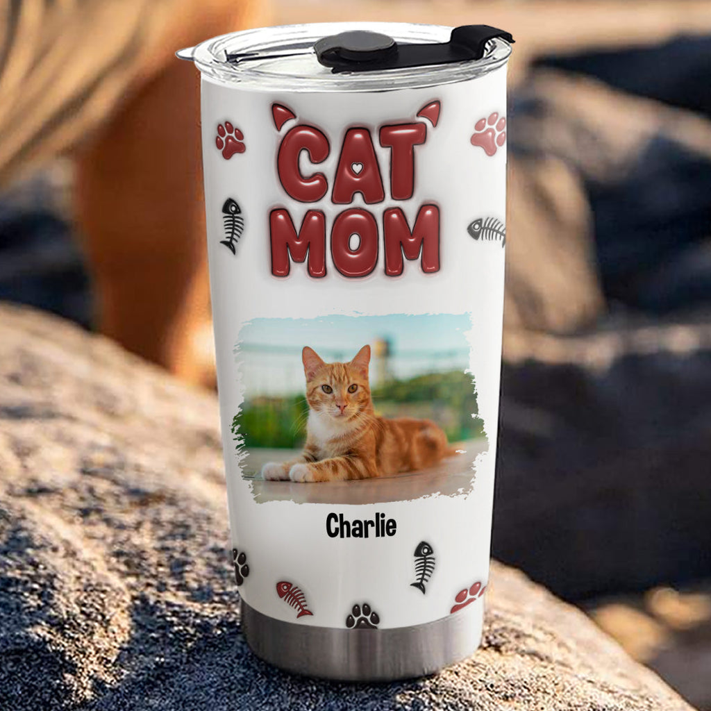 Custom Mother's day Birthday Gifts For Pet Mom, Pet Lovers • Lovely Cat Mama Photo - Personalized 3D Inflated Effect Tumbler
