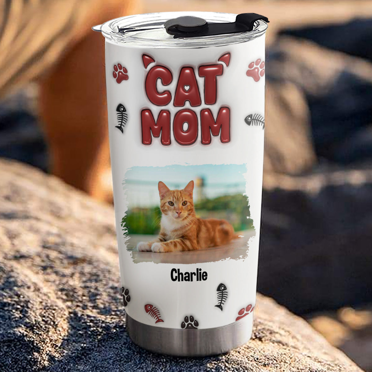 Custom Mother's day Birthday Gifts For Pet Mom, Pet Lovers • Lovely Cat Mama Photo - Personalized 3D Inflated Effect Tumbler