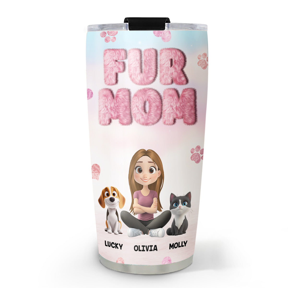 Custom Christmas Birthday Gifts For Pet Lovers • Fluffy Fur Mom - Personalized Tumbler