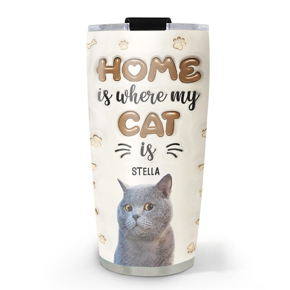Custom Photo Christmas Birthday Gifts For Cat Lovers • Home Is Where My Cats Are Version Photo - Personalized 3D Inflated Effect Tumbler