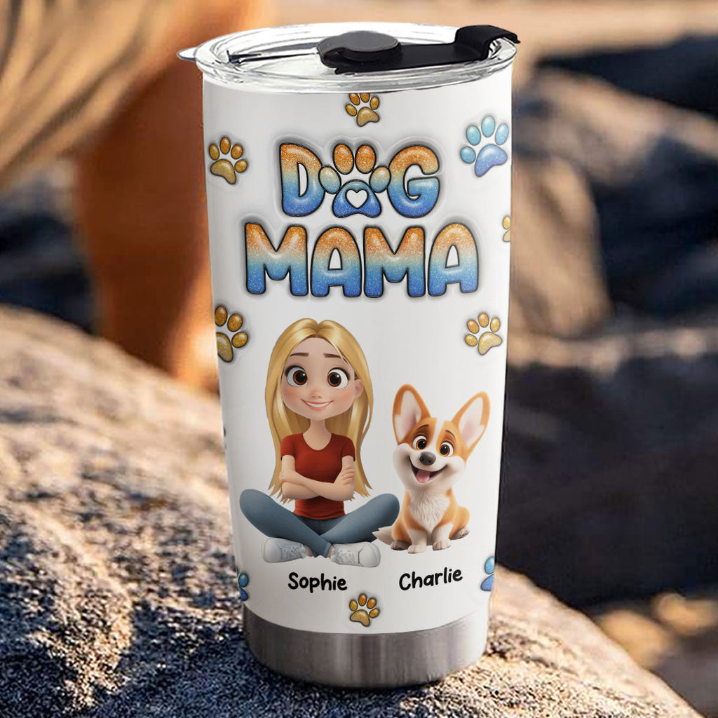 Custom Christmas Birthday Gifts For Dog Mom, Dog Lovers • I Am Dog Mom - Personalized 3D Inflated Effect Tumbler