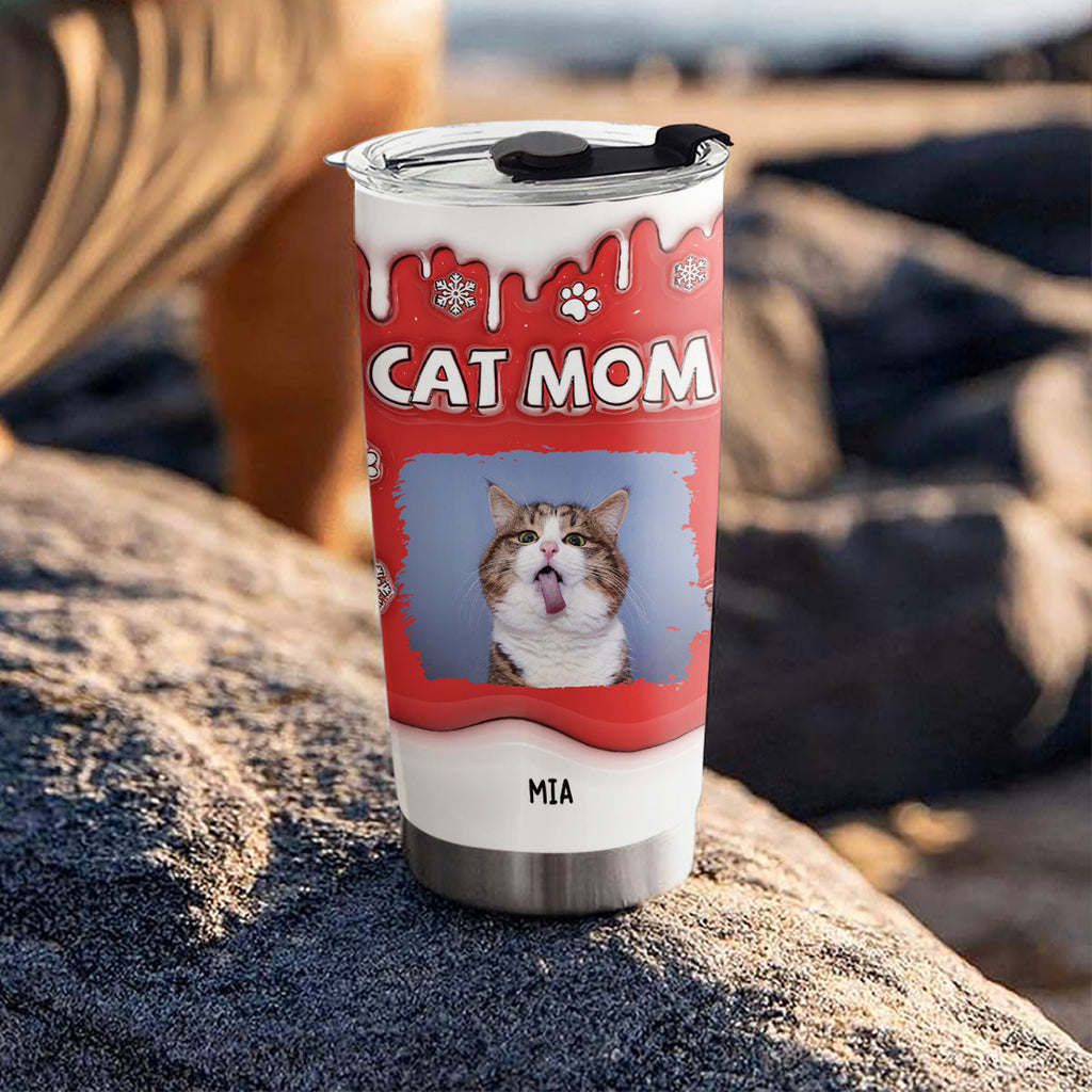 Custom Mother's day Birthday Gifts For Pet Mom, Pet Lovers • Christmas Mom Of Cats Photo - Personalized 3D Inflated Effect Tumbler