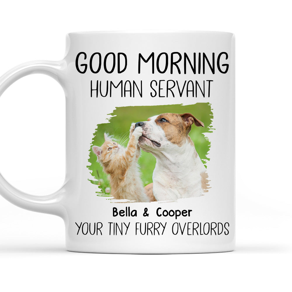 Custom Photo Mother's day Birthday Gifts For Cat Mom, Cat Lovers • Good Morning Human Servant Pet Photo Version - Personalized Coffee Mug
