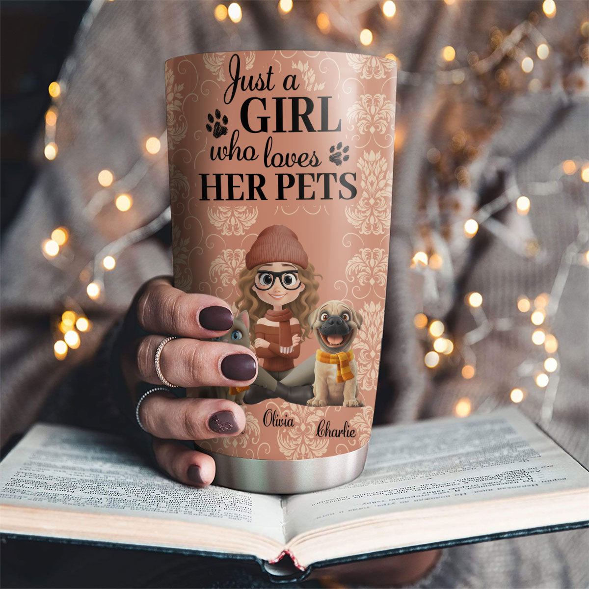 Custom Christmas Birthday Gifts For Pet Mom, Pet Lovers • Pumskin Pet And Girl - Personalized Tumbler
