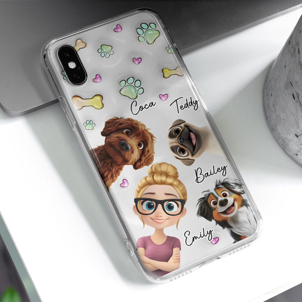 Lovely Human And Her Dogs - Personalized 3D Inflated Effect Phone Case