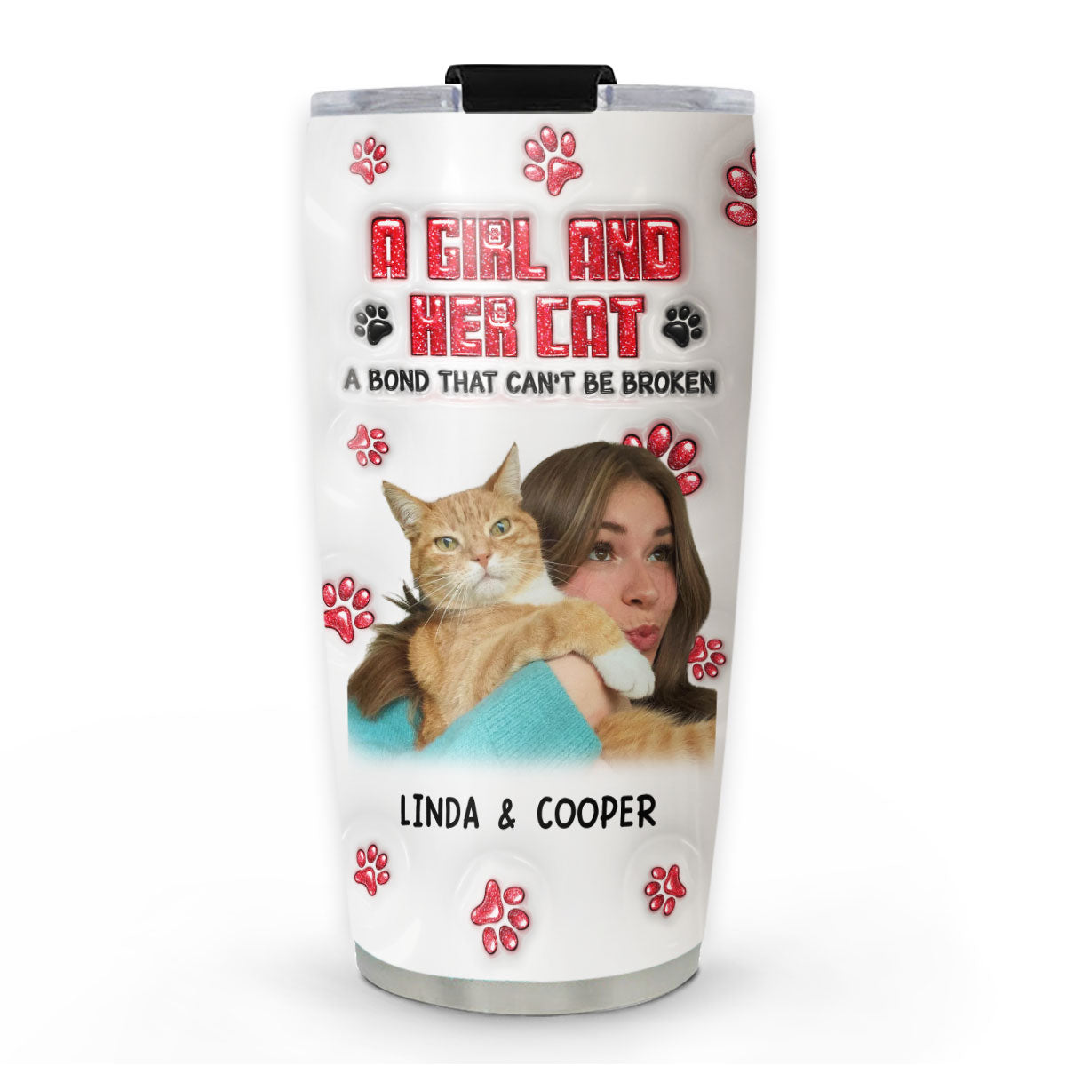 Custom Photo Christmas Birthday Gifts For Cat Lovers • No Space Between Us Cats Photo Ver - Personalized 3D Inflated Effect Tumbler
