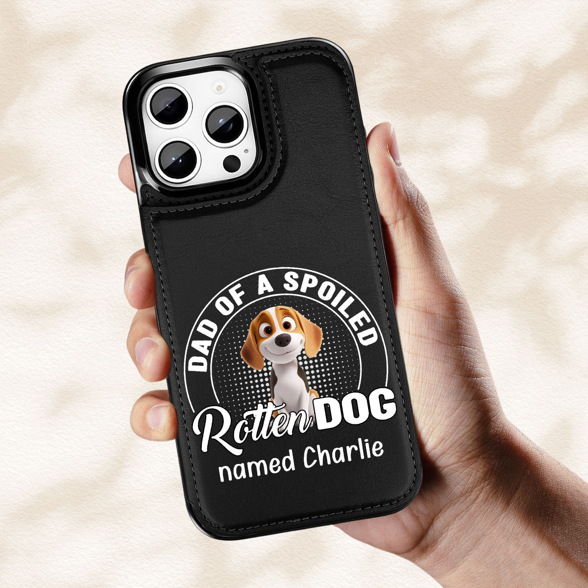 Spoiled Rotten Dog Chibi Cartoon - Personalized Leather Phone Case