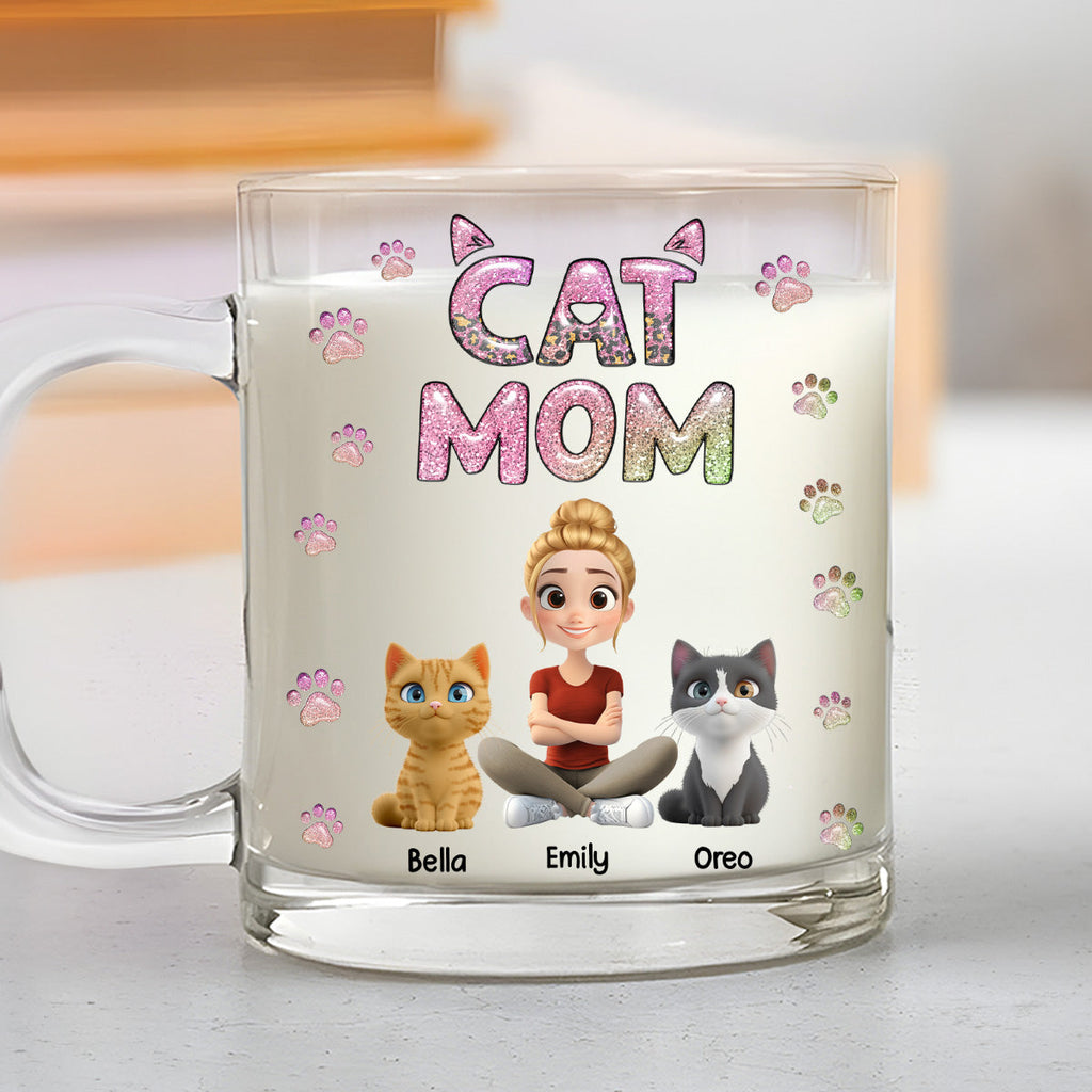 Custom Christmas Birthday Gifts For Dog Mom, Dog Lovers • Cat Mom Lovely Chibi - Personalized 3D Inflated Effect Glass Mug