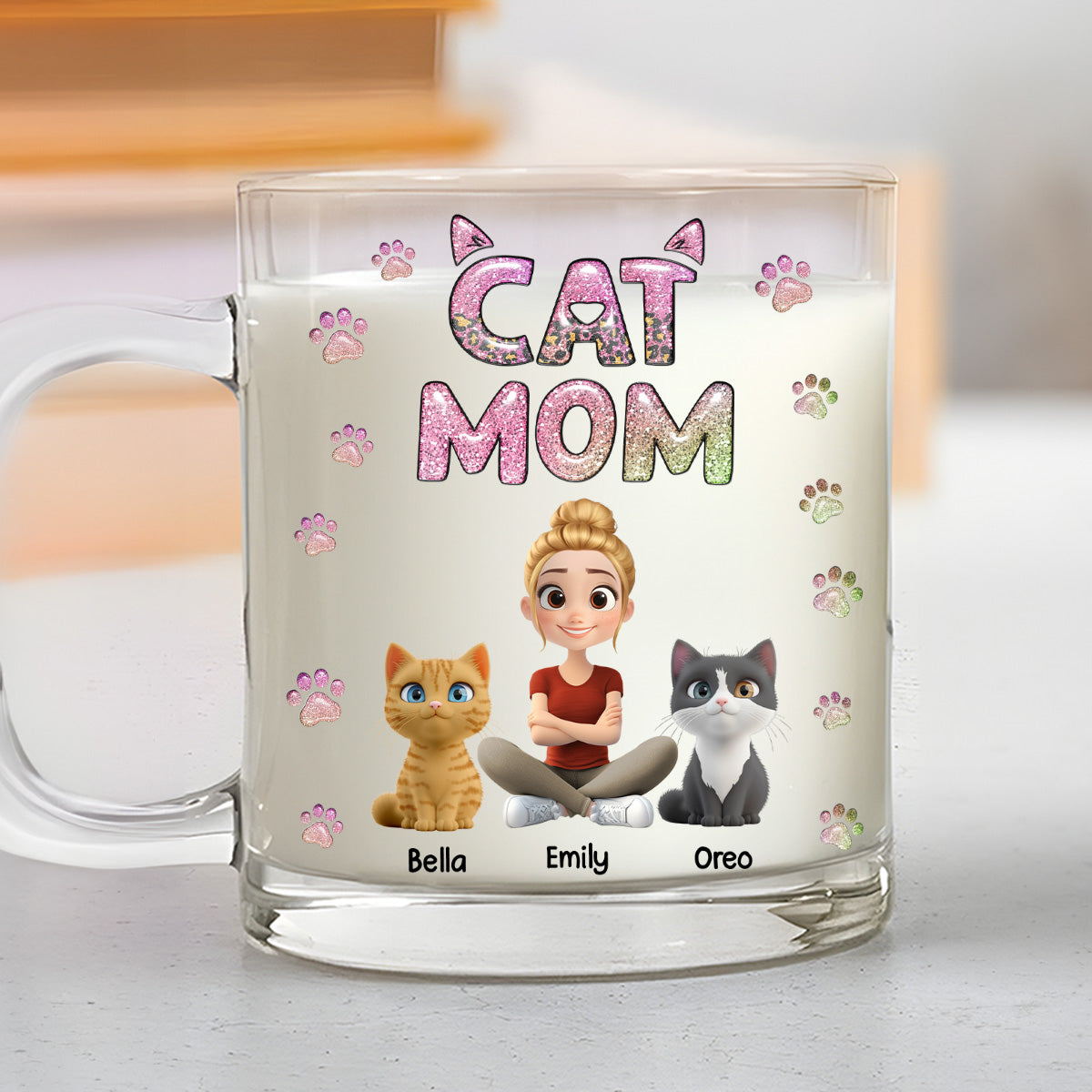 Custom Christmas Birthday Gifts For Dog Mom, Dog Lovers • Cat Mom Lovely Chibi - Personalized 3D Inflated Effect Glass Mug