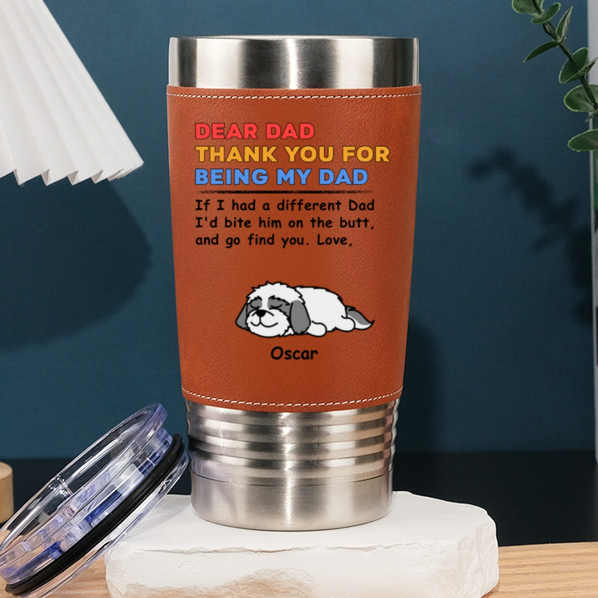 Custom Father's day Birthday Gifts For Dog Dad, Dog Lovers • Bite The Butt - Personalized Leather Tumbler