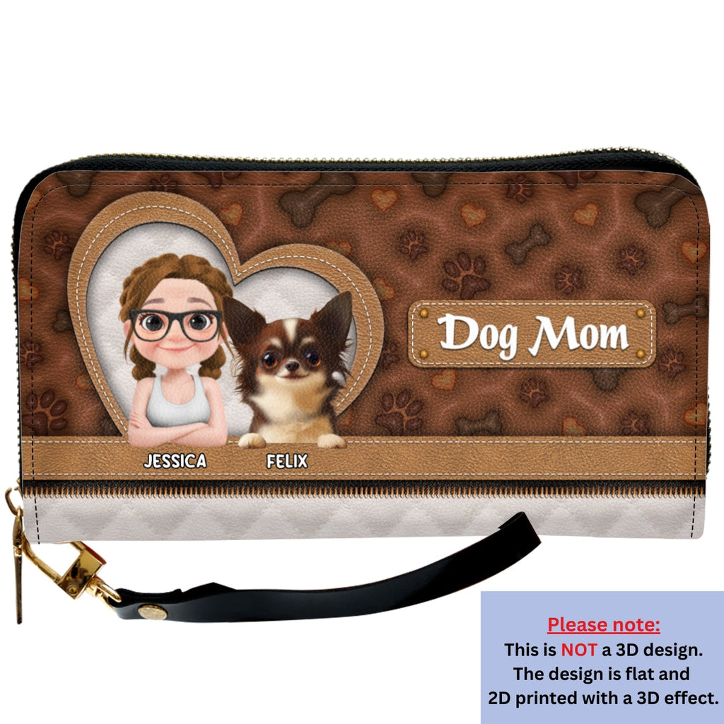 Dog Mom Leopard Cartoon - Personalized 3D Inflated Effect Leather Wallet