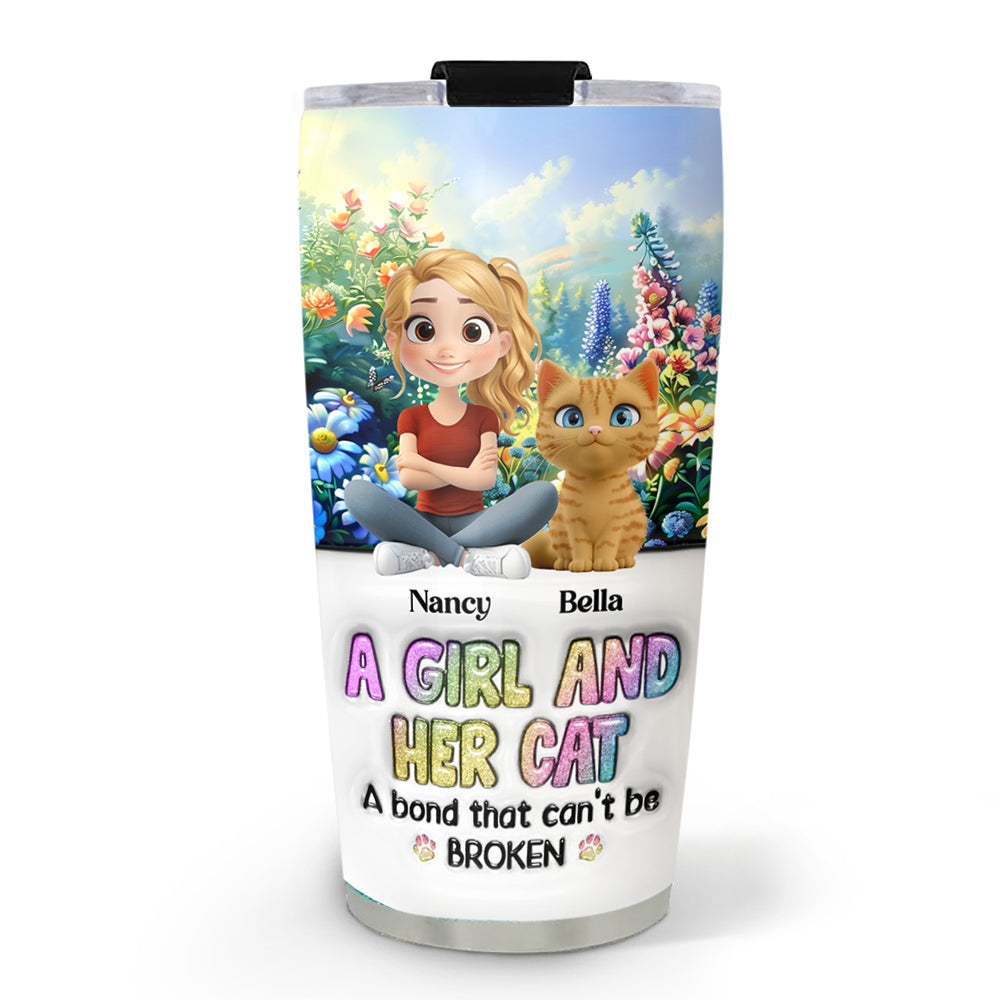 Custom Christmas Birthday Gifts For Cat Mom, Cat Lovers • A Girl And Her Lovely Cat - Personalized 3D Inflated Effect Tumbler