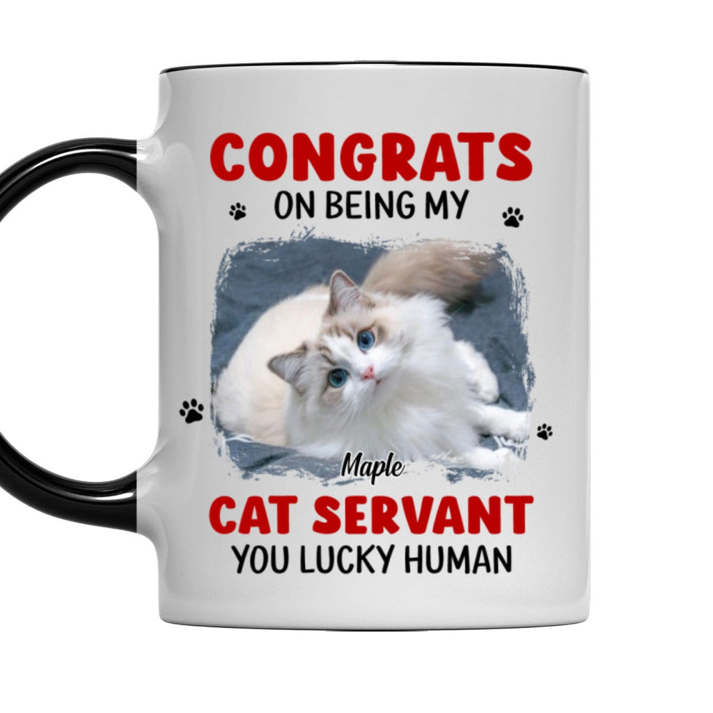 Custom Photo Christmas Birthday Gifts For Cat Lovers • You Lucky Hooman Cat Servant Photo - Personalized Accent Mug