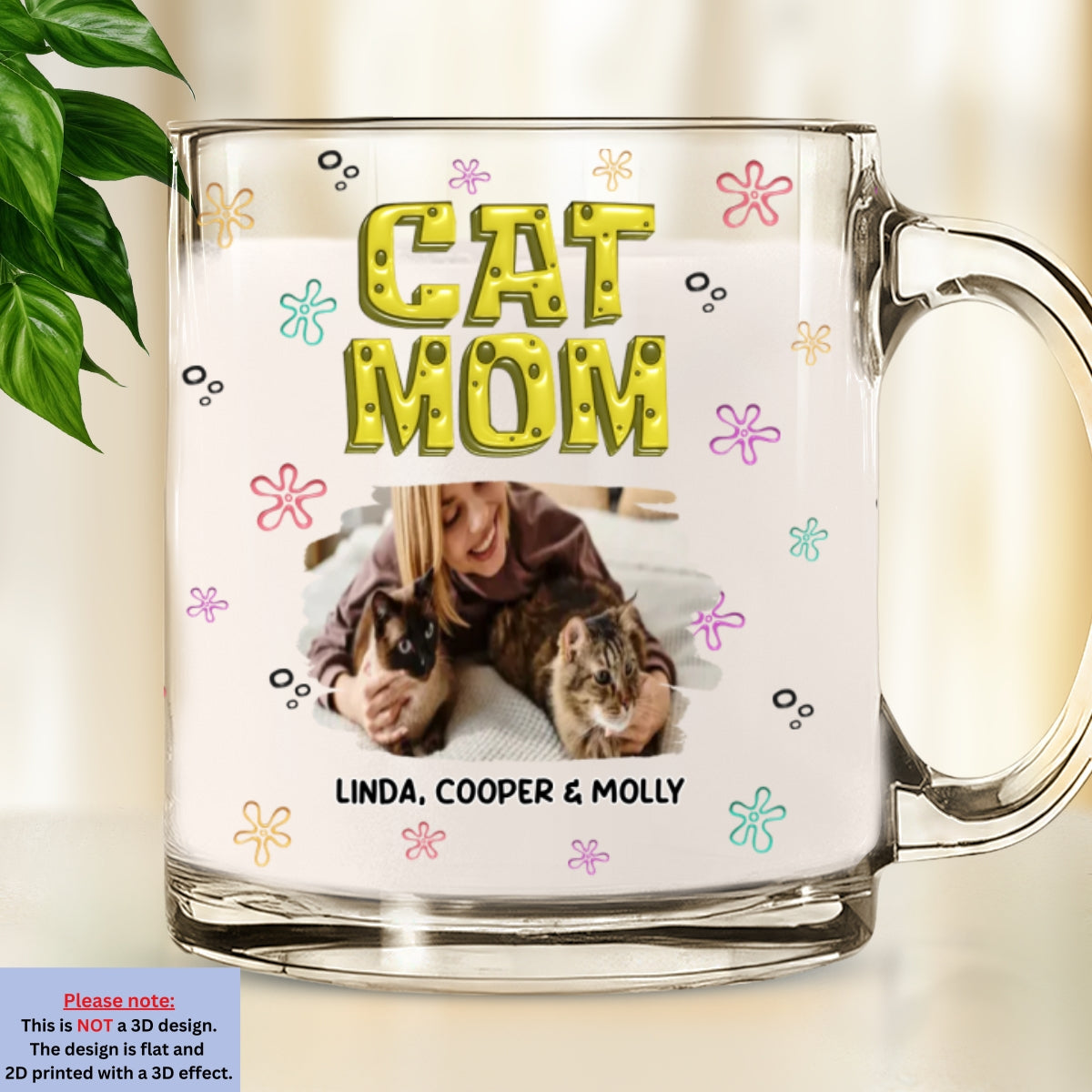 Custom Photo Christmas Birthday Gifts For Cat Mom, Cat Lovers • Sponge Cat Mom Photo - Personalized 3D Inflated Effect Glass Mug