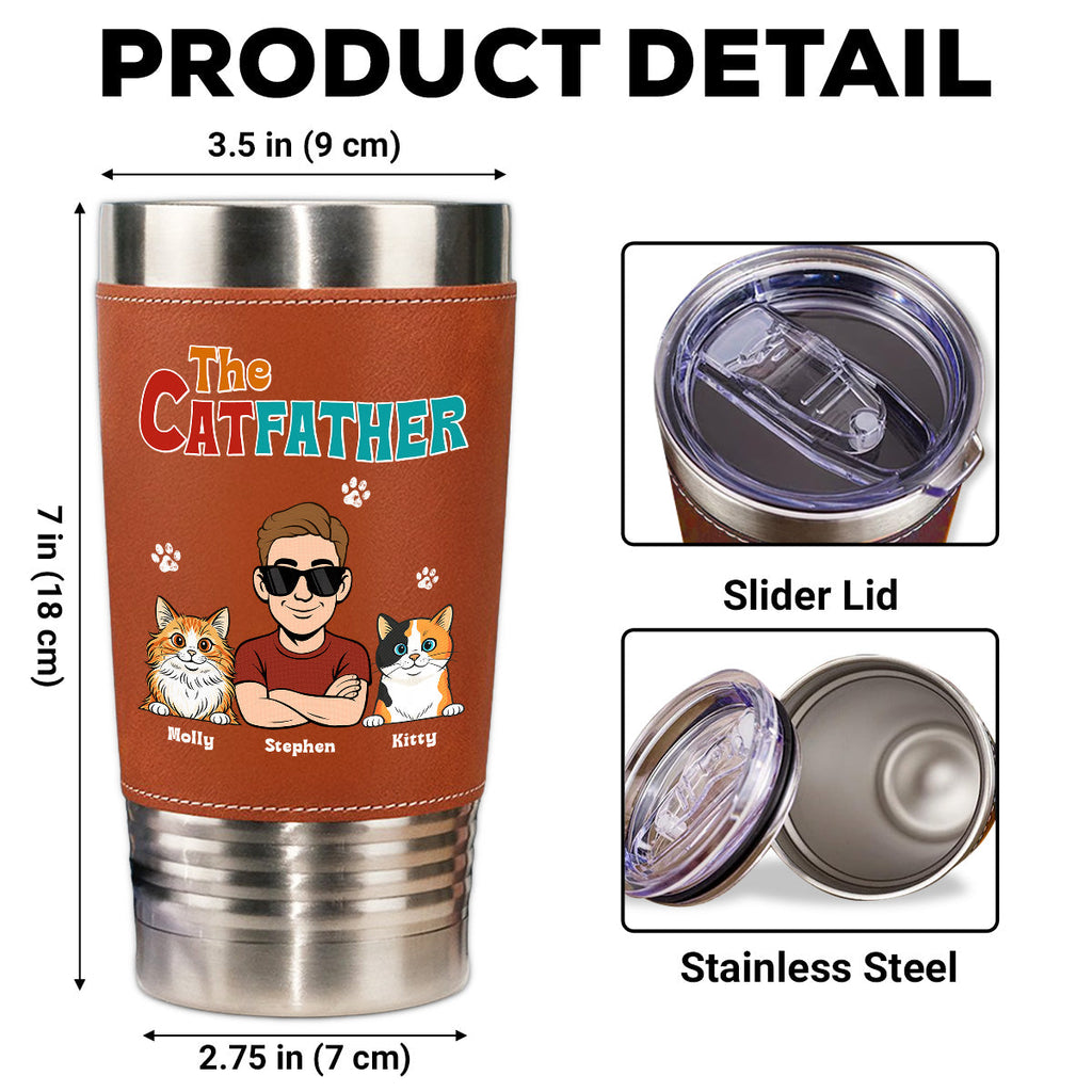 Custom Christmas Birthday Gifts For Cat Dad, Cat Lovers • Retro Cat Father - Personalized Leather Tumbler