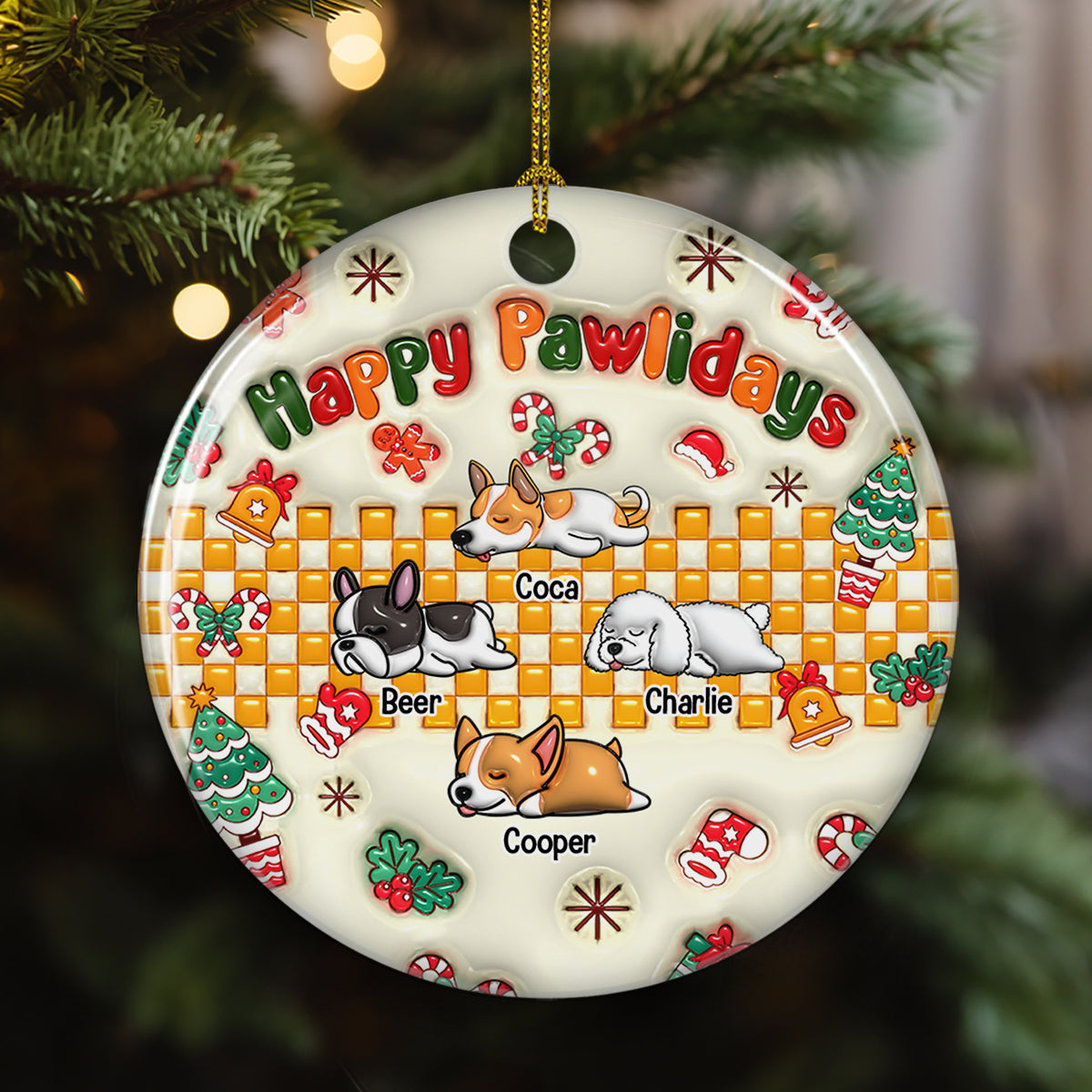 Custom Christmas Decor Home Birthday Gifts For Dog Lovers • Jolly Pawlidays - Personalized 3D Inflated Effect Ceramic Ornament