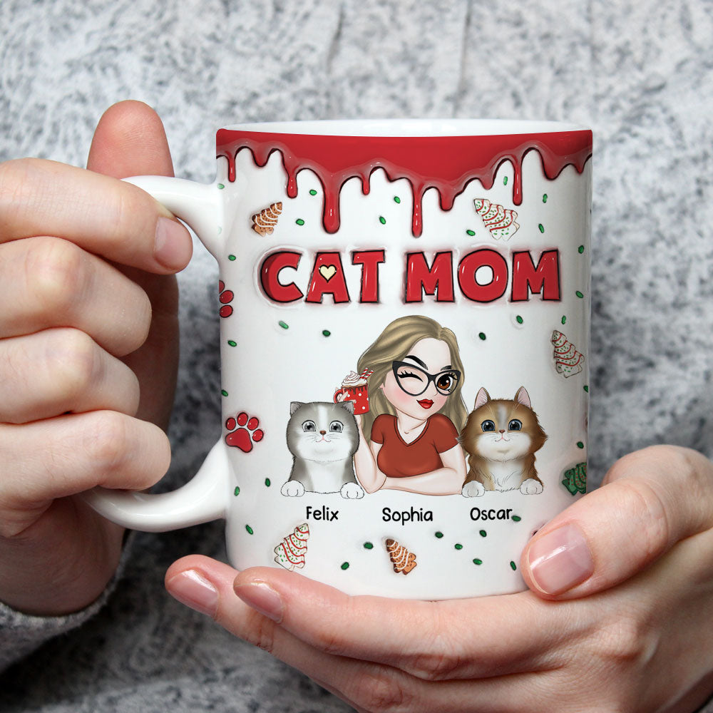 Custom Mother's day Birthday Gifts For Cat Mom, Cat Lovers • Cat Mom Christmas Cake - Personalized 3D Inflated Effect Mug