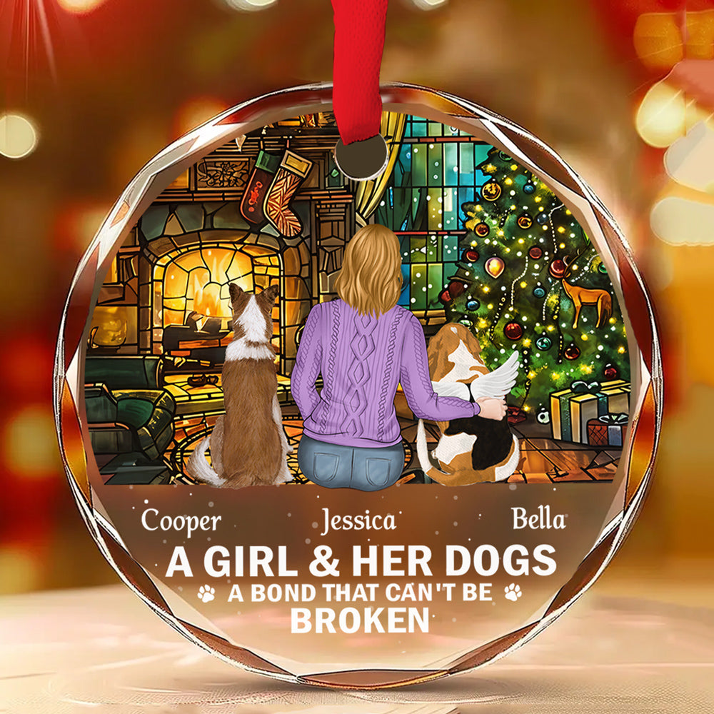 The Bond Between A Girl And Her Dog - Personalized Glass Ornament