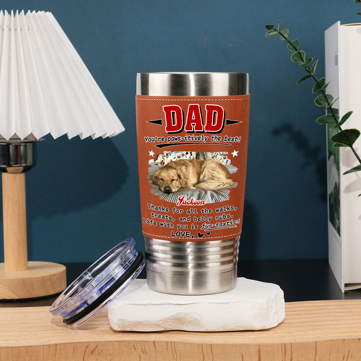 Custom Photo Christmas Birthday Gifts For Dog Lovers • Life Is Fantastic Now Photo - Personalized Leather Tumbler