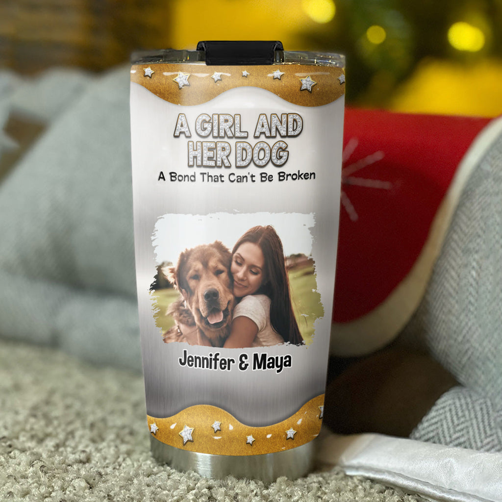 Custom Photo Christmas Birthday Gifts For Dog Mom, Dog Lovers • Girl And Dog Together Photo - Personalized 3D Inflated Effect Tumbler