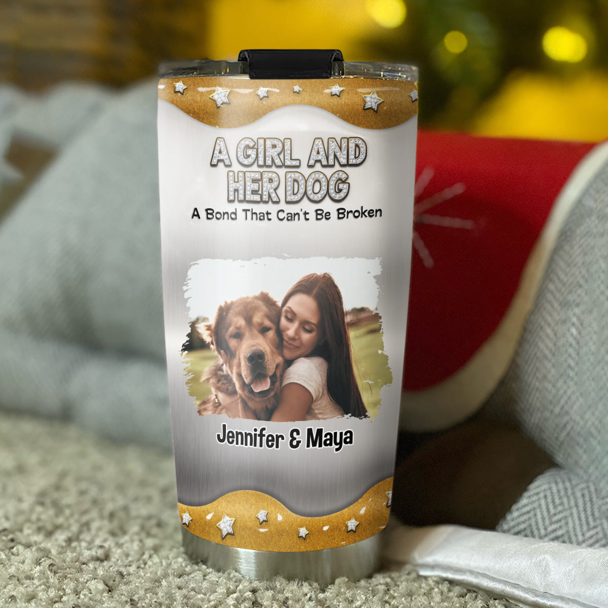 Custom Photo Christmas Birthday Gifts For Dog Mom, Dog Lovers • Girl And Dog Together Photo - Personalized 3D Inflated Effect Tumbler