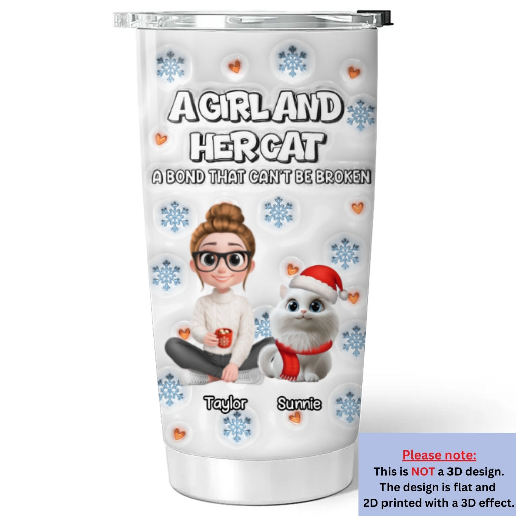 Custom Christmas Birthday Gifts For Cat Mom, Cat Lovers • Christmas Day With Cat Mom Ver 2 - Personalized 3D Inflated Effect Tumbler