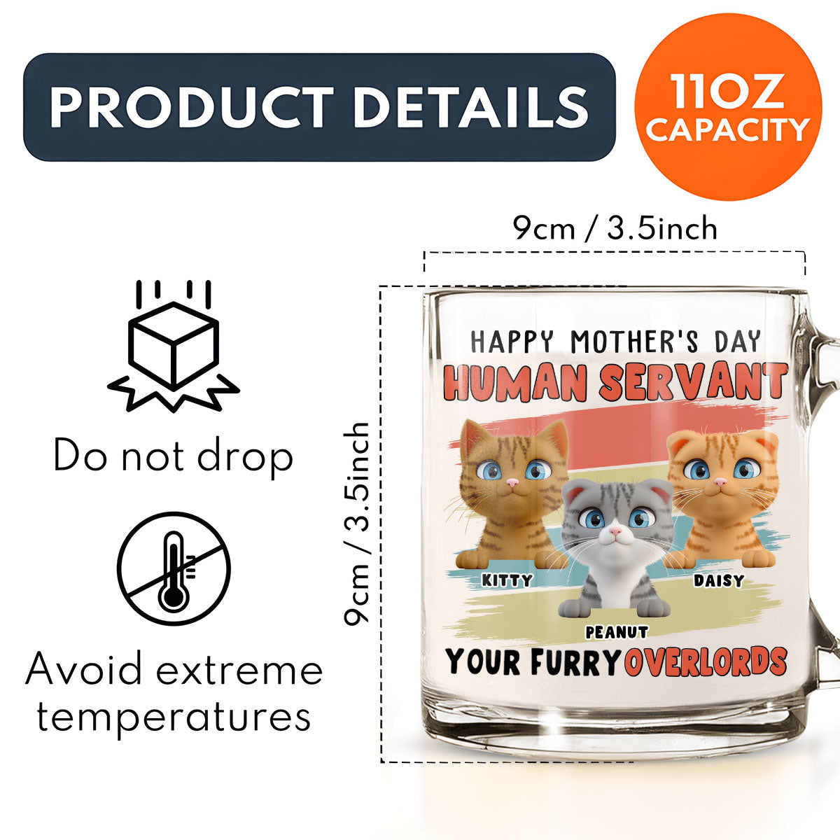 Custom Father's day Birthday Gifts For Cat Dad, Cat Lovers • Your Furry Overlords - Personalized Glass Mug