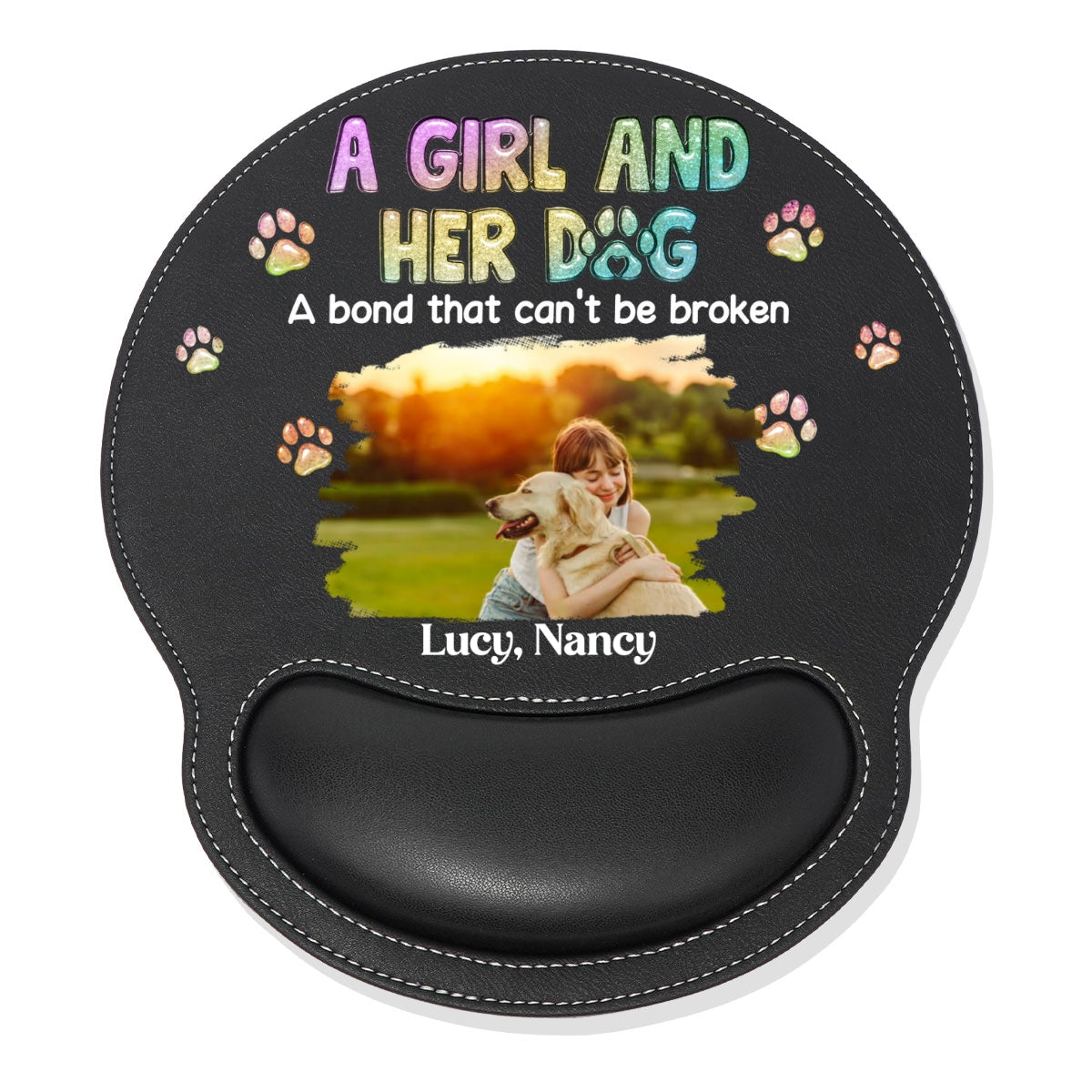 A Girl And Her Dog Photo - Personalized Leather Mouse Pad