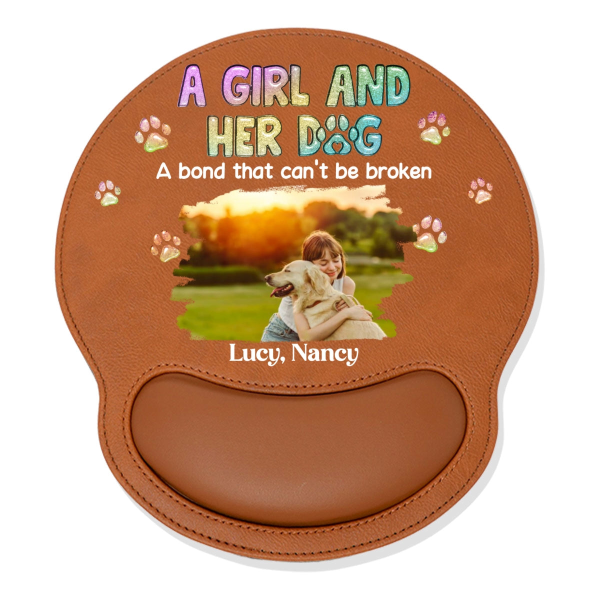 A Girl And Her Dog Photo - Personalized Leather Mouse Pad