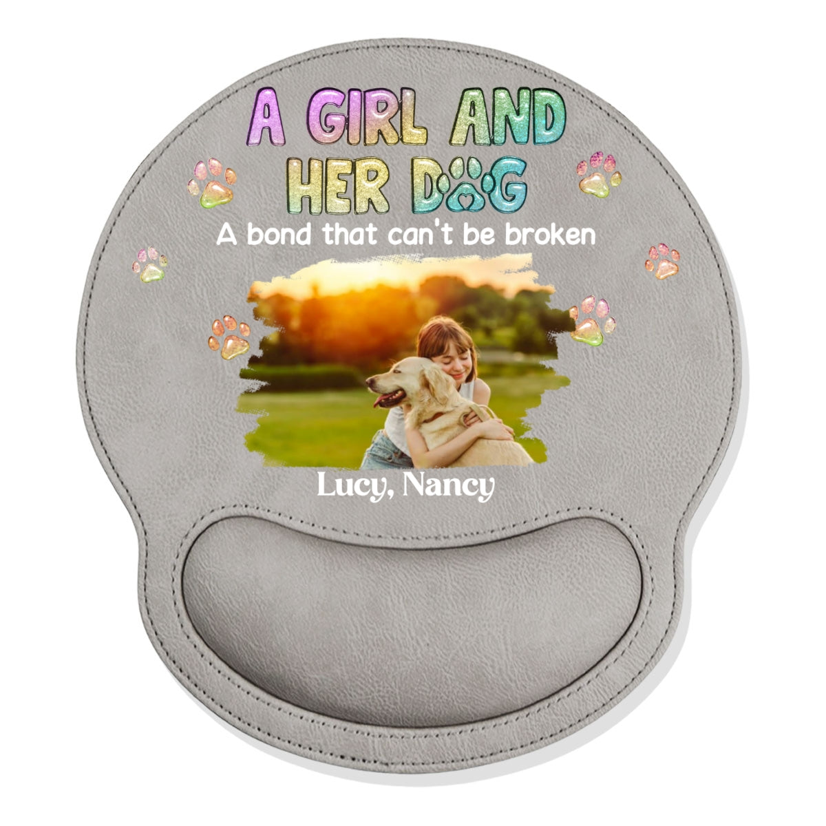 A Girl And Her Dog Photo - Personalized Leather Mouse Pad