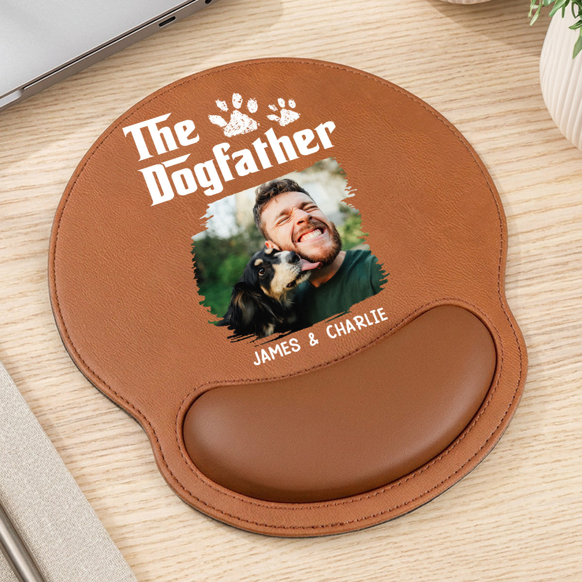 The Dogfather Photo - Personalized Leather Mouse Pad