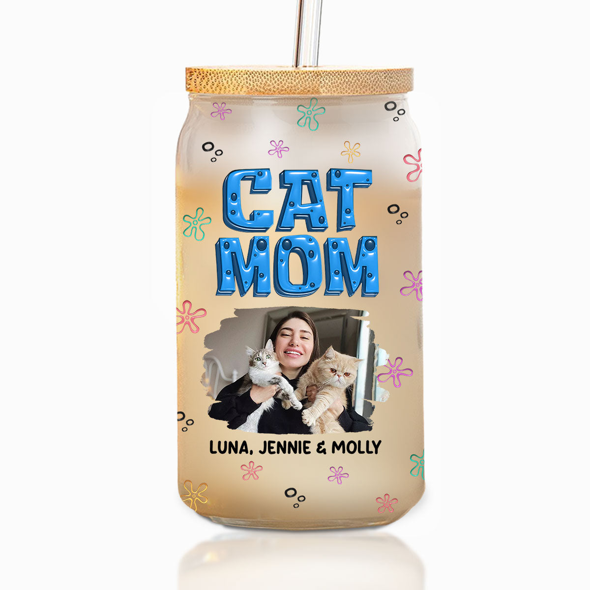 Sponge Cat Mom Photo - Personalized Glass Can
