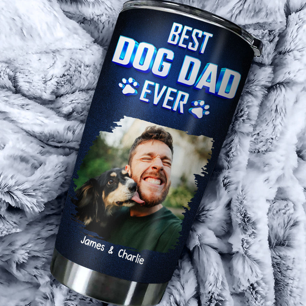 Custom Photo Father's day Birthday Gifts For Dog Dad, Dog Lovers • Dog Dad Blue Photo - Personalized Tumbler