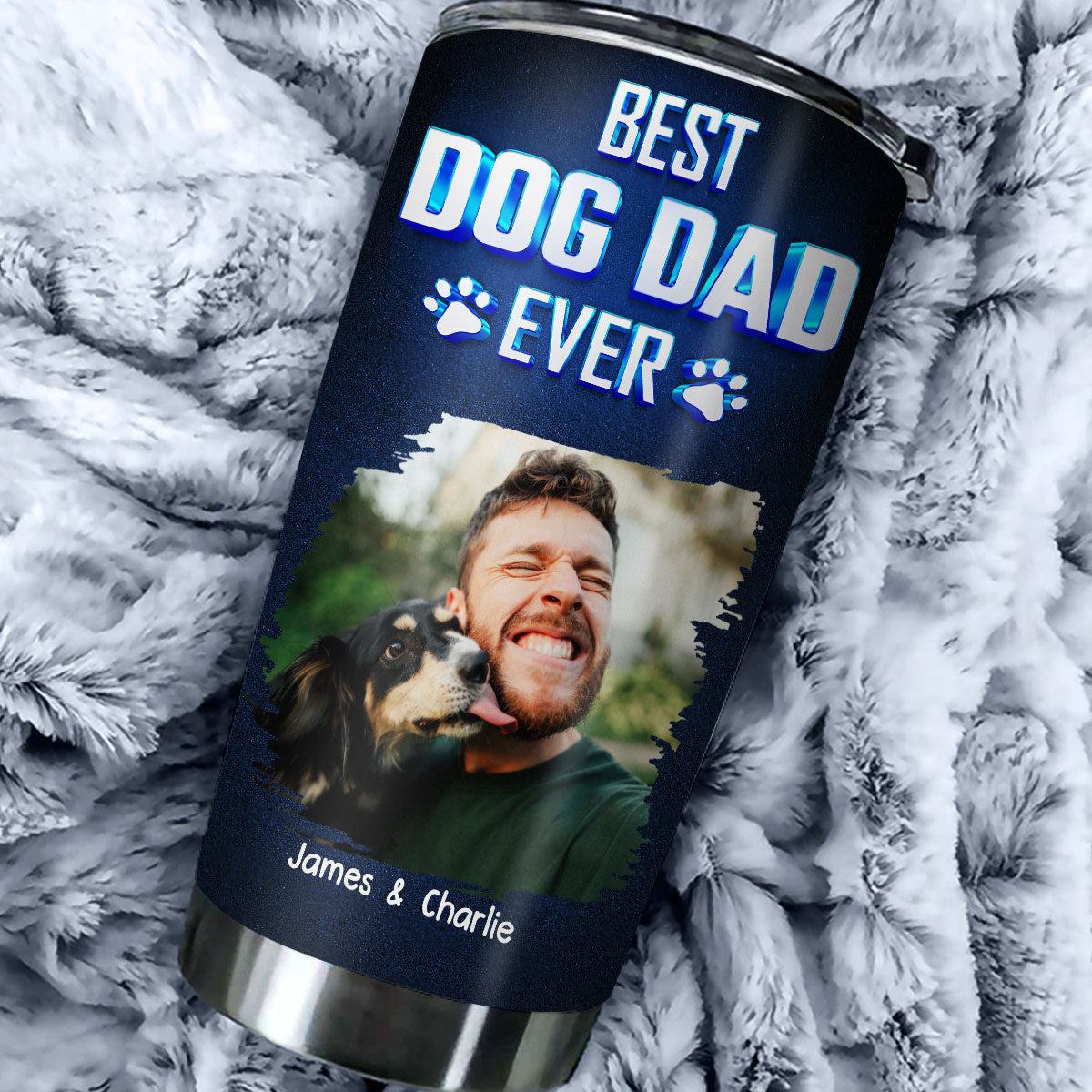 Custom Photo Father's day Birthday Gifts For Dog Dad, Dog Lovers • Dog Dad Blue Photo - Personalized Tumbler