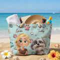 Dog And Human Cartoon - Personalized Beach Bag