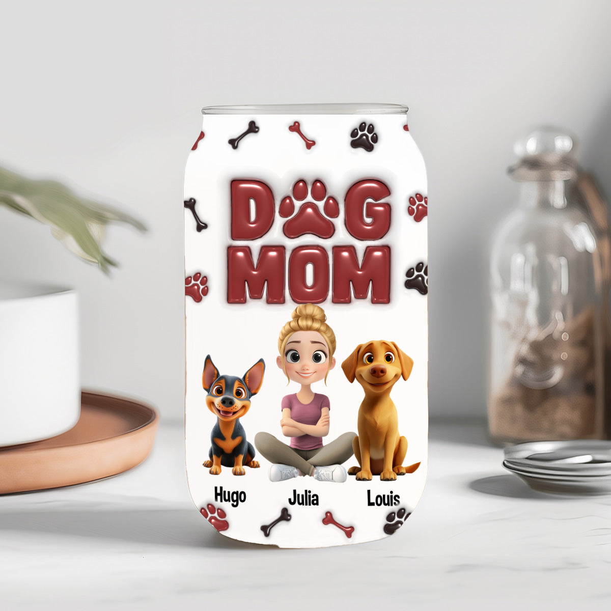 Lovely Dog Mama - Personalized 3D Inflated Effect Glass Can