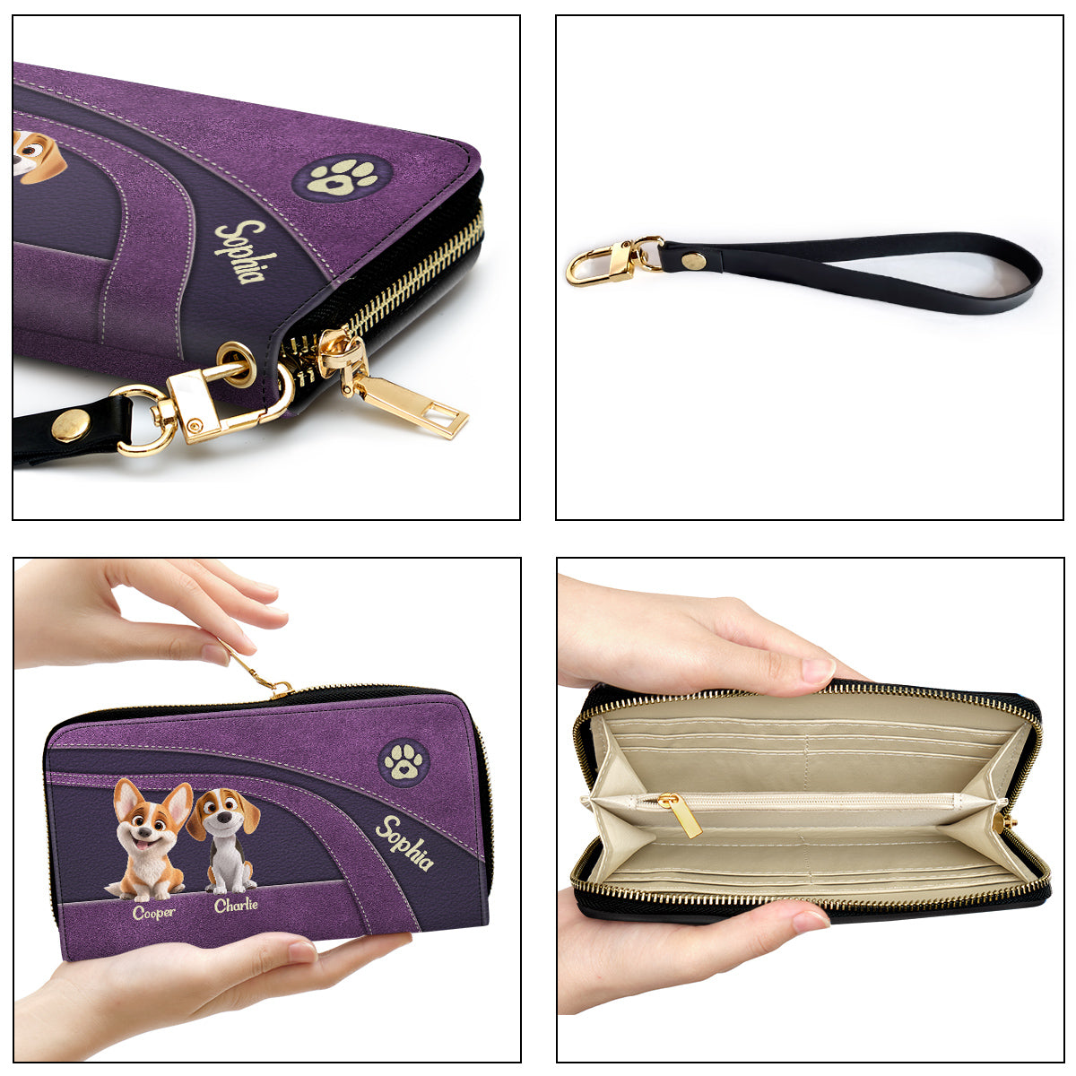 Lovely Baby Dogs Cartoon - Personalized Leather Wallet
